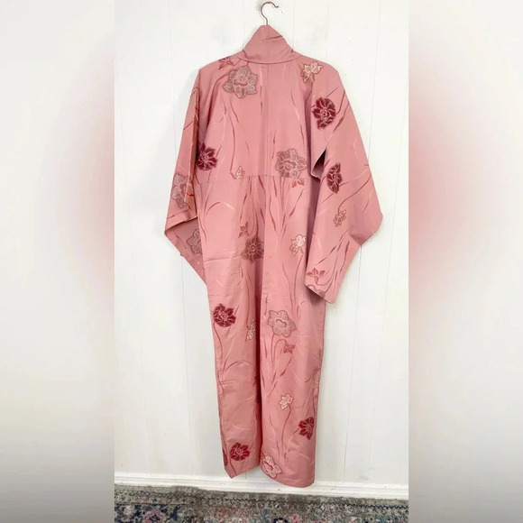 Kimono Japanese Vtg Silk Coats Jackets Haori Cardigan Pink Floral Long OS* - Picture 9 of 16